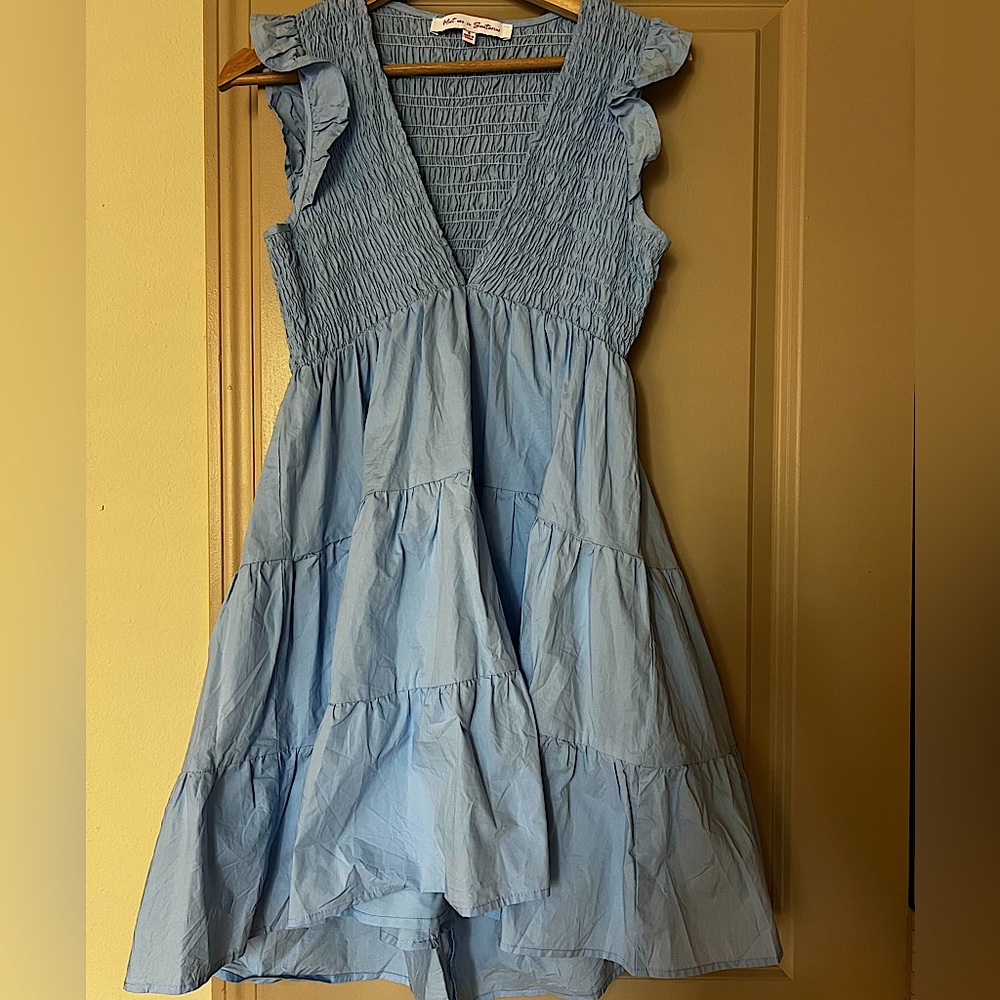 Meet me in Santorini Deep V-neck Smocked Blue Sleeveless Mini Dress
